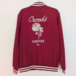 Crooks and Castles Men Red Bomber Jacket Varsity Snap Up Size XL